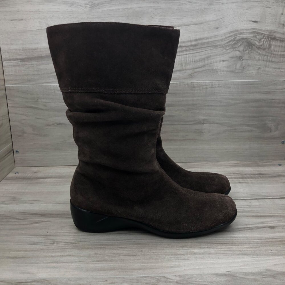 Azaleia Slouch Boots Womens 7.5M Brown Suede Pull On Ankle Zip Shoes